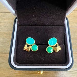 Gold green blue geometric earrings